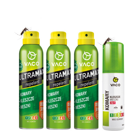 ZESTAW 3x ULTRAMAX  Spray na komary DEET 30% 170 ml i 1x Płyn na komary 100 ml