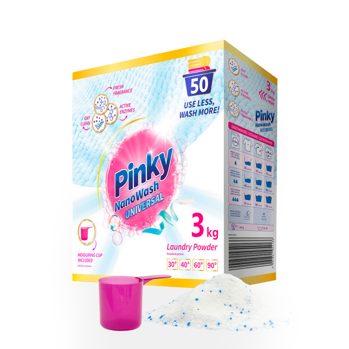 Pinky NanoWash Universal - Proszek do prania białych i jasnych tkanin (50 prań) 3kg Pinky NanoWash Universal - Proszek do prania białych i jasnych tkanin (50 prań) 3kg