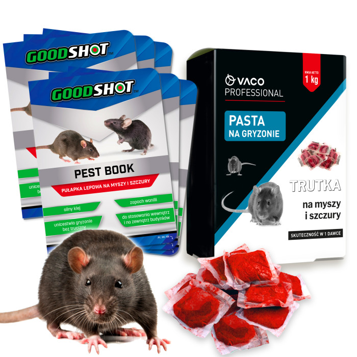 Zestaw Trutka na myszy i szczury 1kg + 6x Ultra Mocny Lep GOODSHOT Zestaw Trutka na myszy i szczury 1kg + 6x Ultra Mocny Lep GOODSHOT